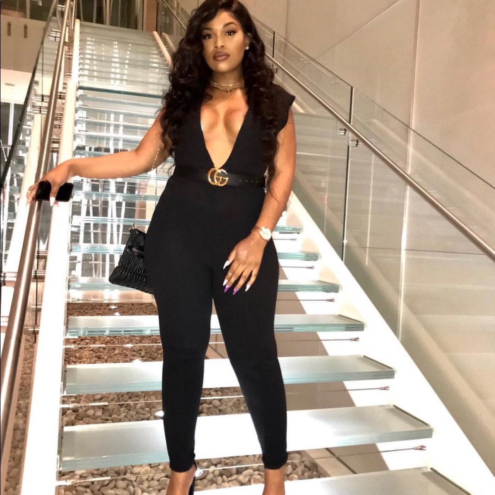 Deep V black jumpsuit